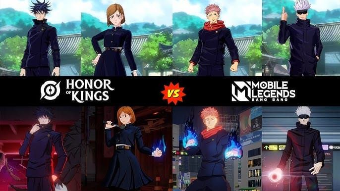 Сравнение обликов из коллабораций Jujutsu Kaisen и Sanrio в Honor of Kings