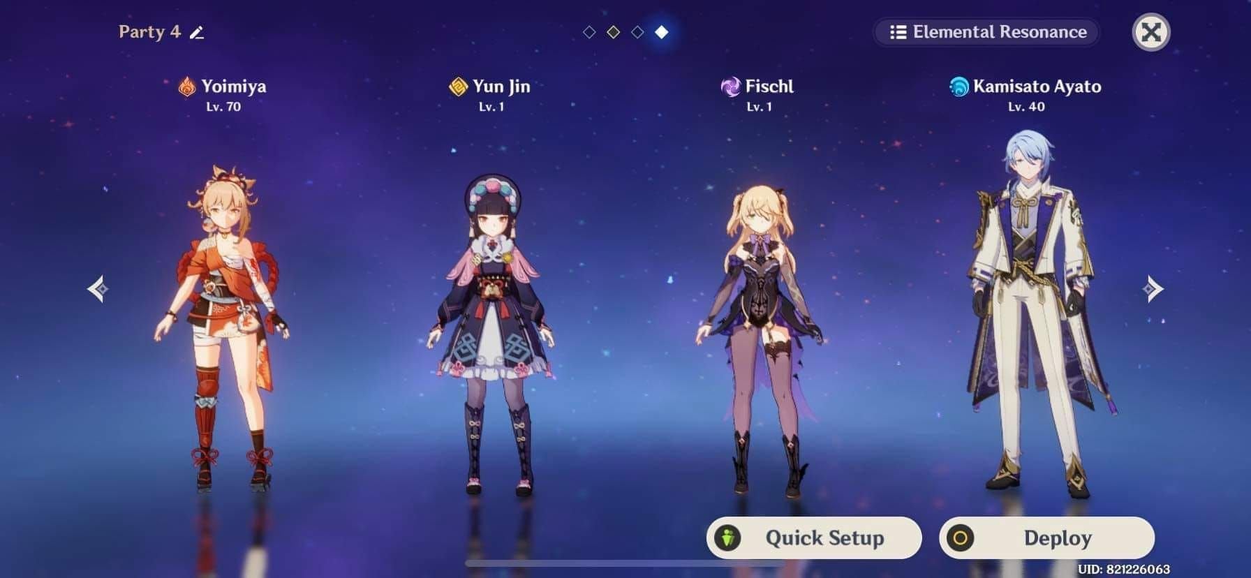 Genshin Impact team interface for Yun Jin hypercarry composition