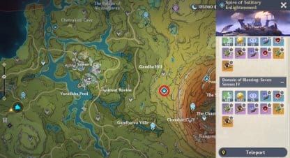 Расположение Шпиля одинокого просветления на карте в Сумеру Genshin Impact