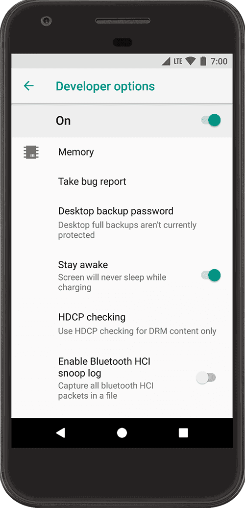 Android Developer Options menu showing 90Hz refresh rate and performance optimization settings for PUBG Mobile