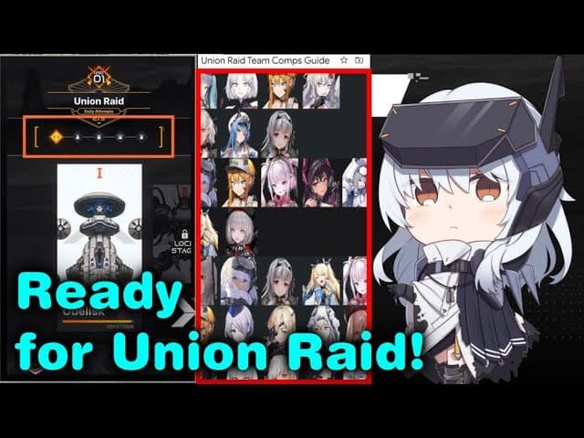 Screenshot of NIKKE Obelisk RL team (N102 Centi Laplace Vesti Noise) in Union Raid battle