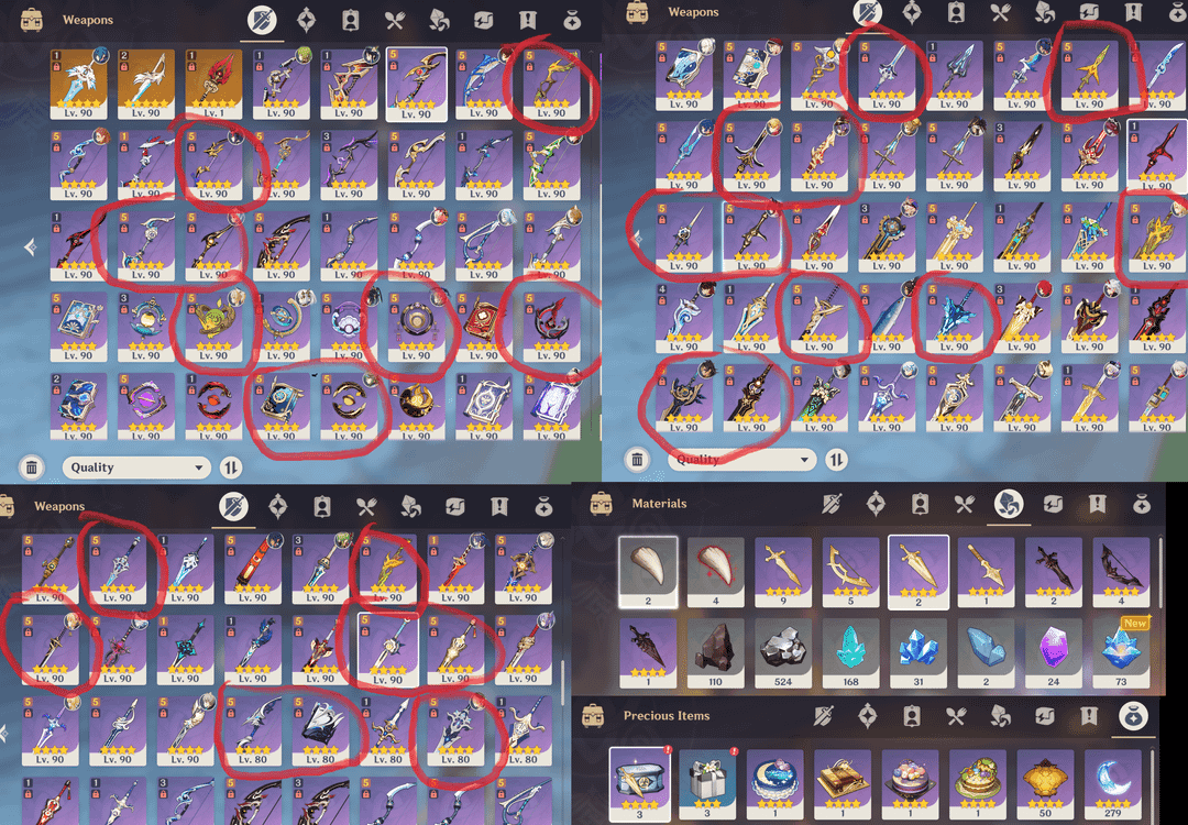 Genshin Impact weapon crafting interface with materials