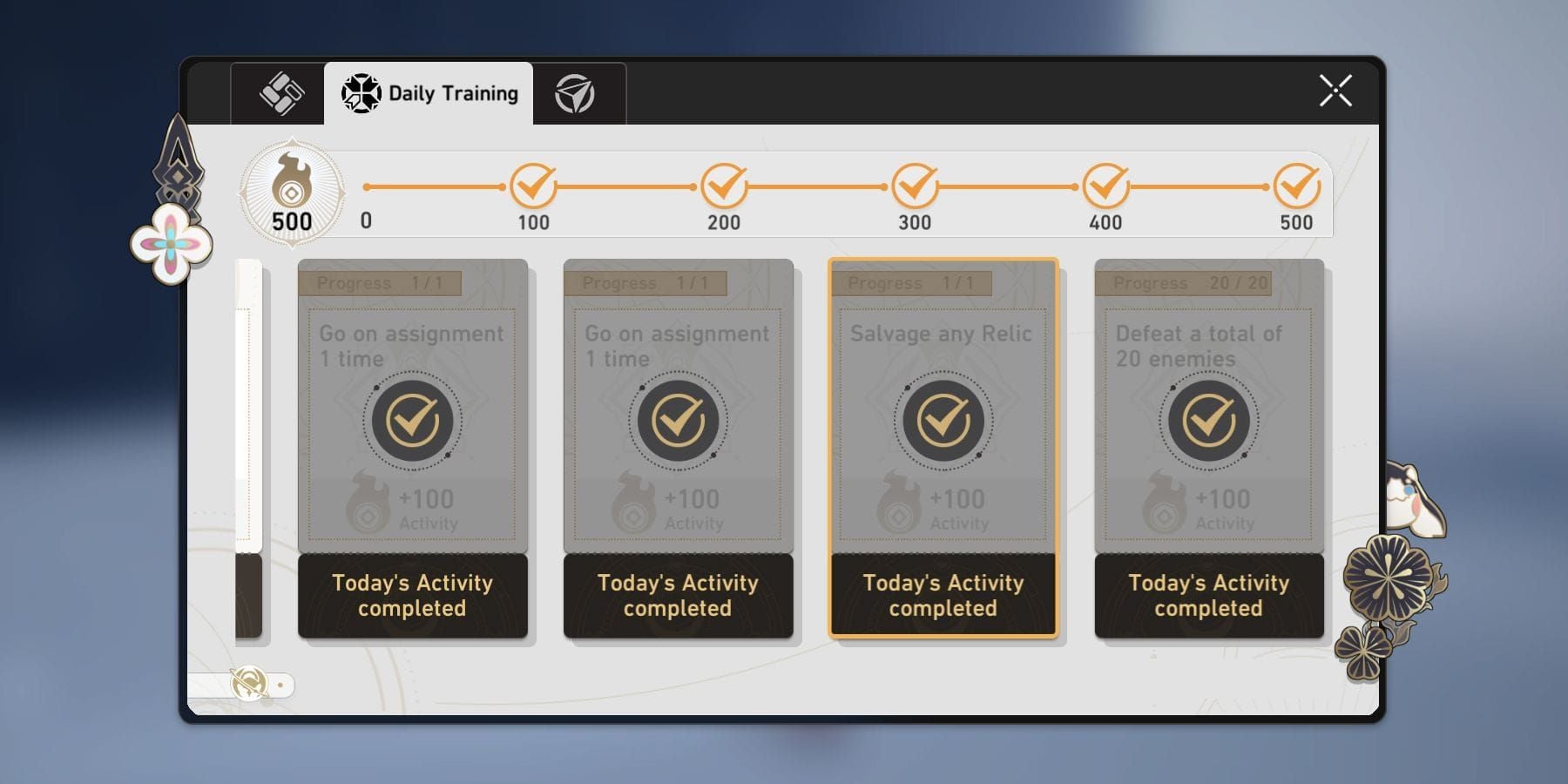 Honkai Star Rail relic salvage screen showing conversion rates for different star-rated relics