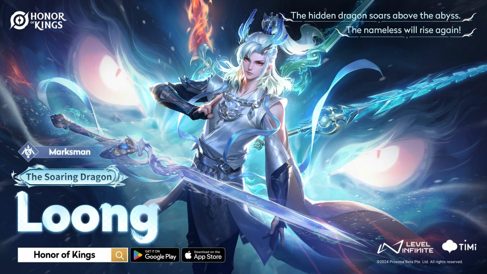 Honor of Kings Loong character displaying his dragon transformation and marksman abilities
