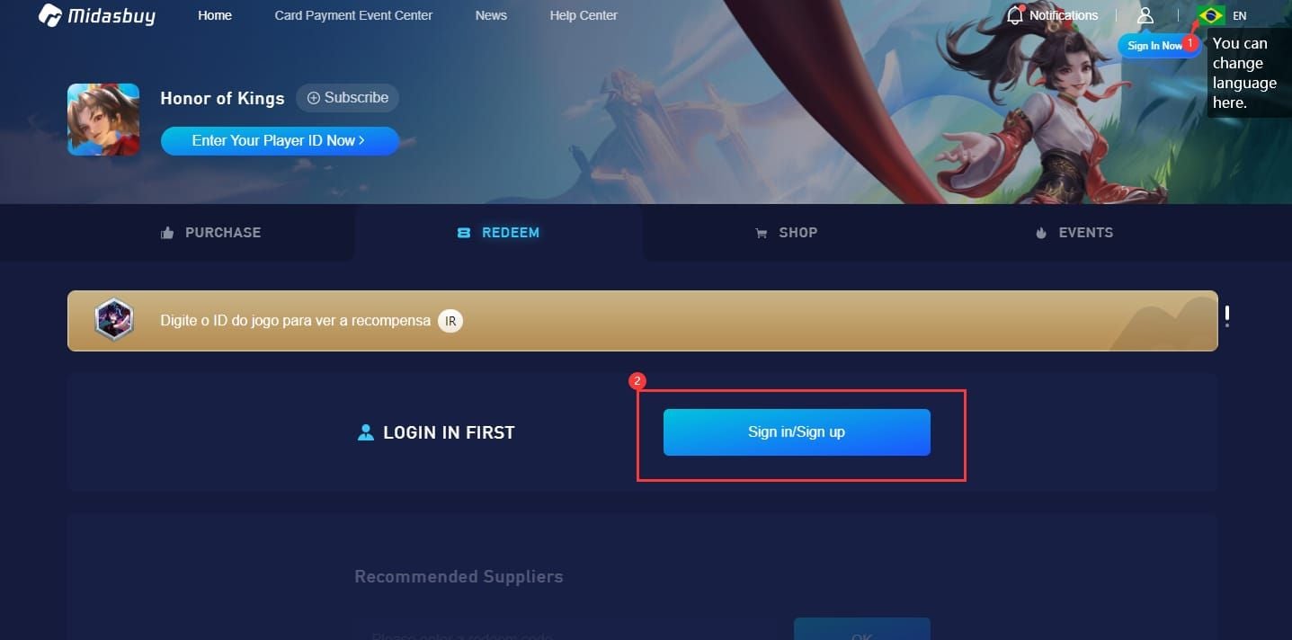 Honor of Kings code redemption menu path guide from diamond icon to Gift Code interface