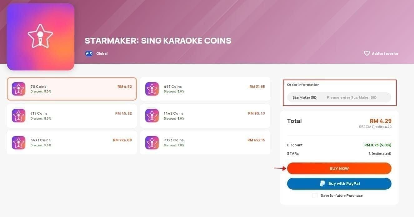 Интерфейс вкладки Me в приложении StarMaker с отображением SID игрока для пополнения