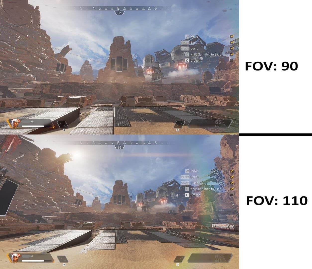 Arena Breakout Infinite FOV 75 vs 100 comparison screenshots