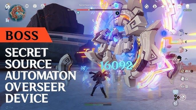 Genshin Impact Secret Source Automaton Overseer Device displaying Flow Momentum gauge during combat