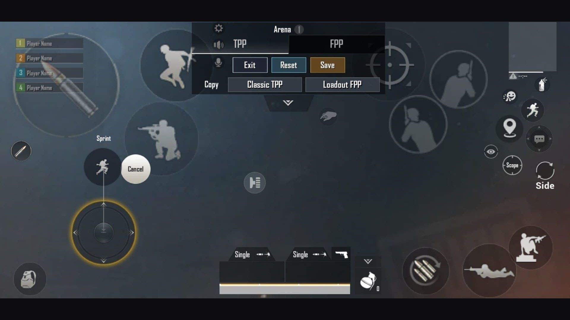 PUBG Mobile custom HUD layout for TPP squad Promotion Matches