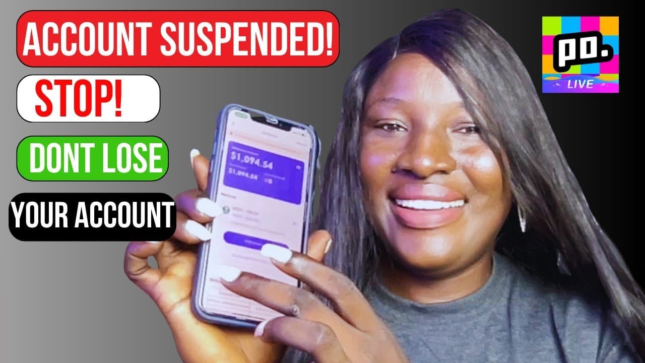 Screenshot of Poppo Live suspended account screen with restrictions