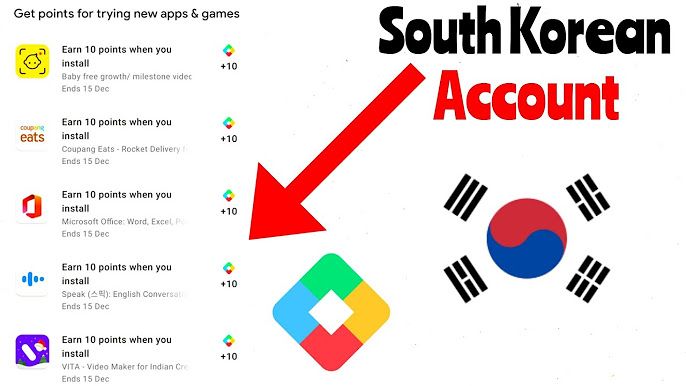 Интерфейс наград Play Points и еженедельных акций в южнокорейском Google Play Store