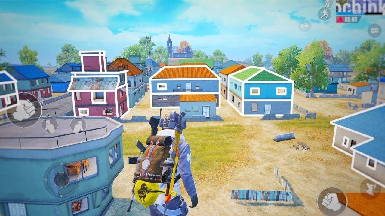 PUBG Mobile Erangel Subzero Pochinki central buildings showing new access points and snow-covered terrain