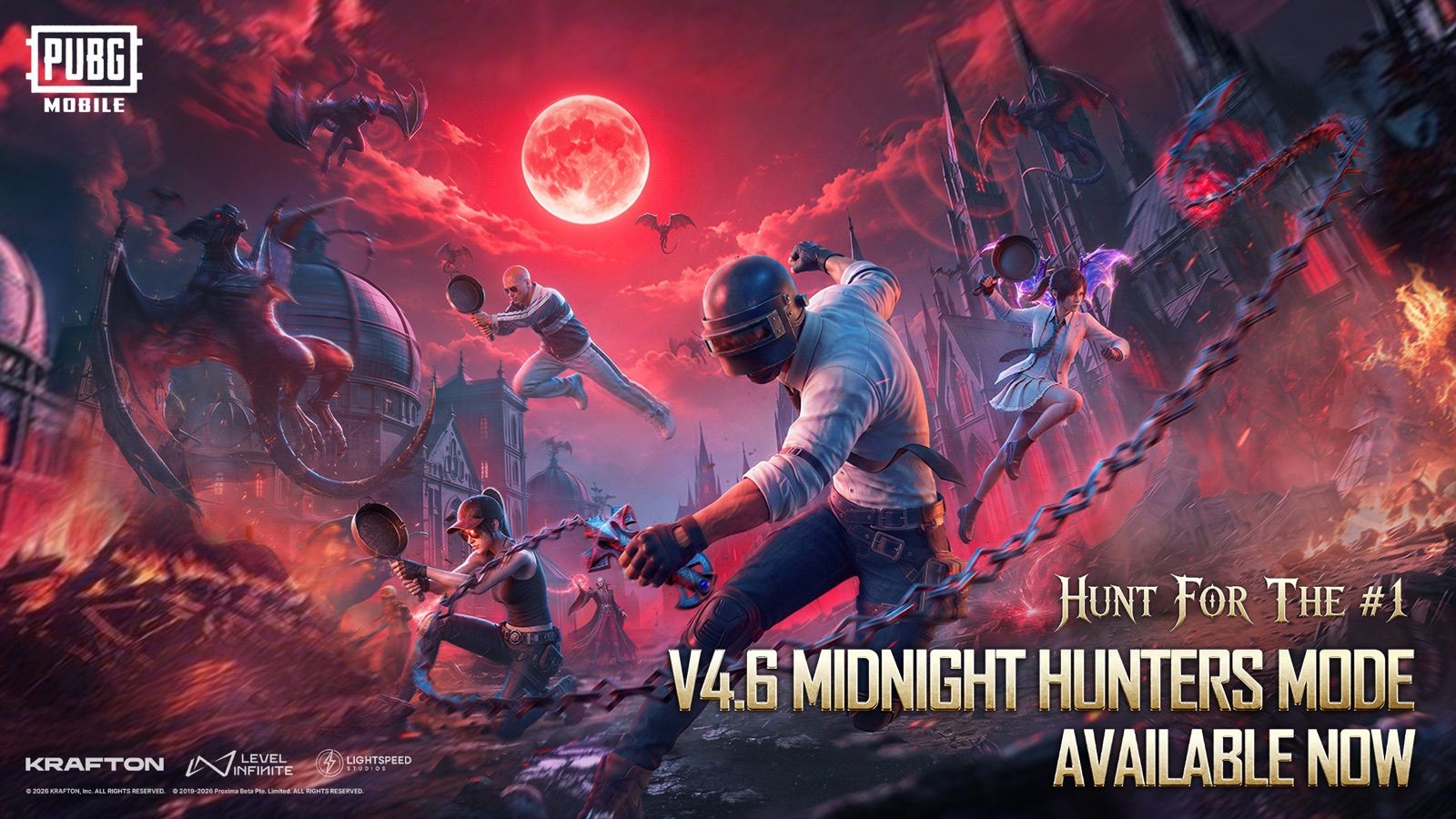 PUBG Mobile key art: Hunt for the number one, V4.6 Midnight Hunters Mode Available Now