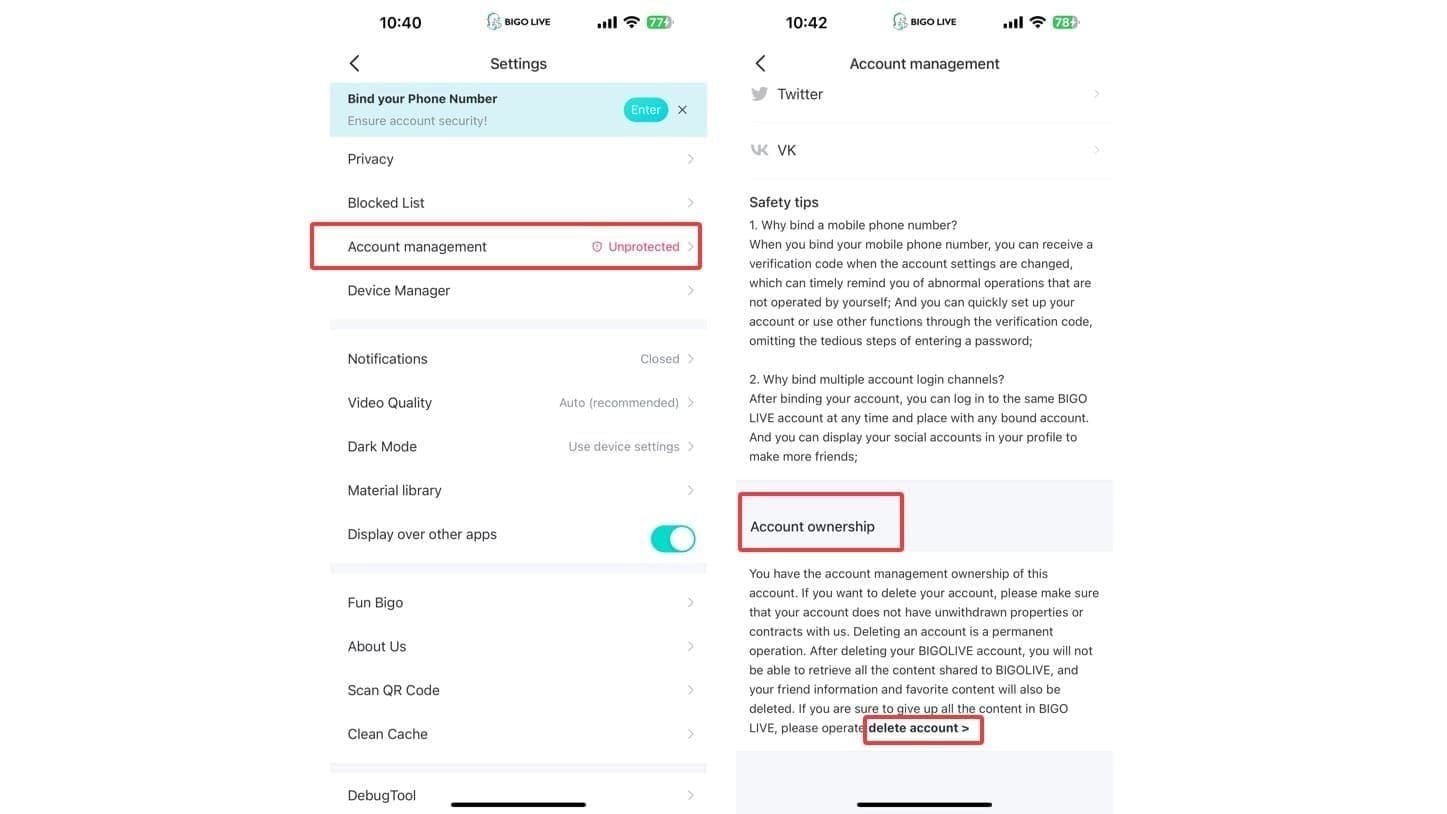 Bigo Live app settings screen highlighting the location of the 6-digit UID code for secure diamond top-ups