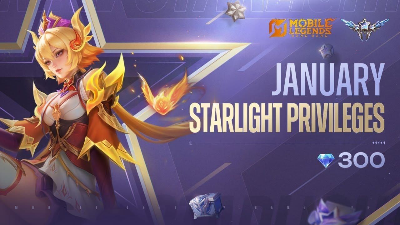 MLBB StarLight Privileges tab screenshot showing 300 Crystals of Aurora credited