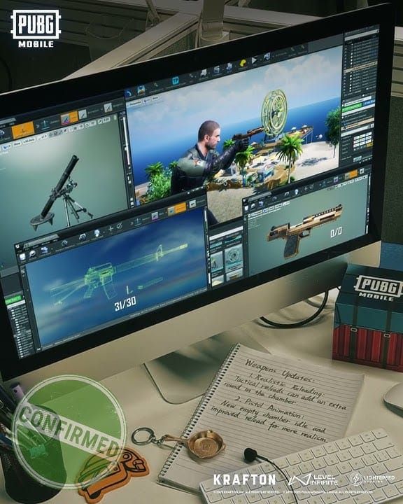 Сравнение механики реалистичной перезарядки PUBG Mobile, показывающее тактическую перезарядку с емкостью +1 патрон