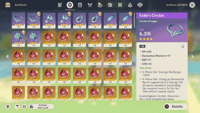 Genshin Impact Night of the Sky's Unveiling artifact set with bonus descriptions
