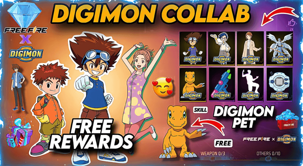 Comparison of Free Fire Digimon collab skins and OB51 Winchester gun