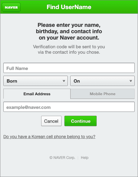 Naver Help Center foreign identity confirmation submission portal
