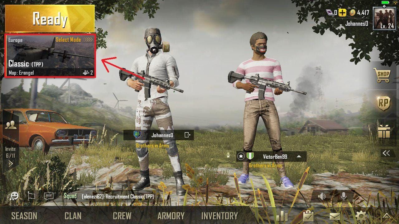 PUBG Mobile lobby customize interface with cosmetics