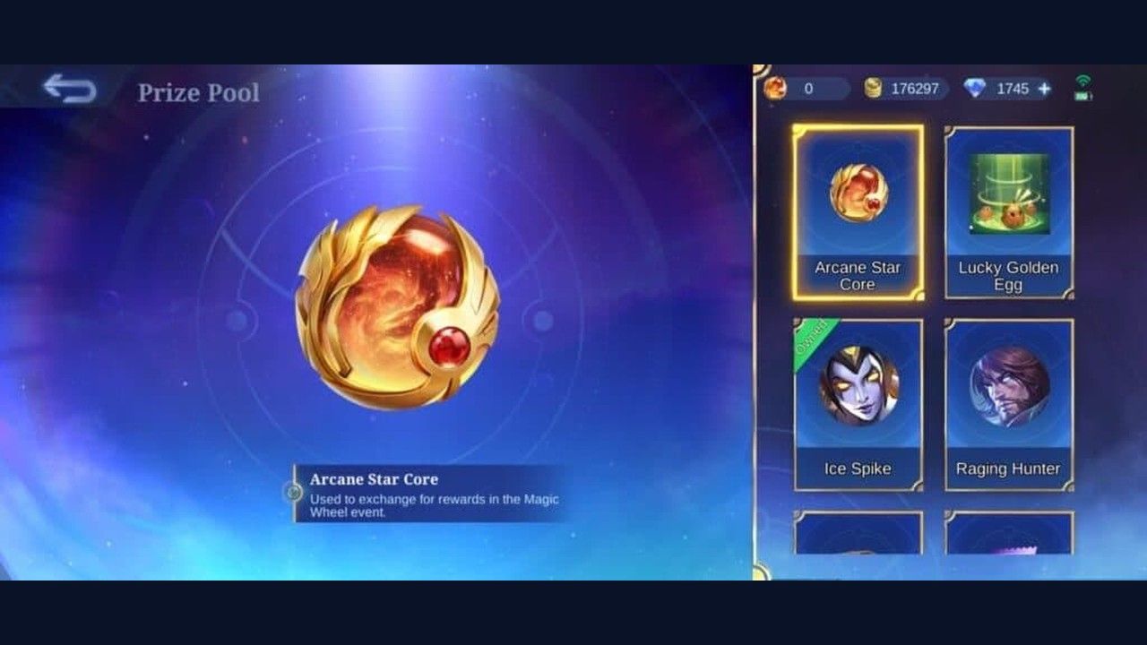 Arcane Star Core in the Magic Wheel prize pool next to rotating Epic skins