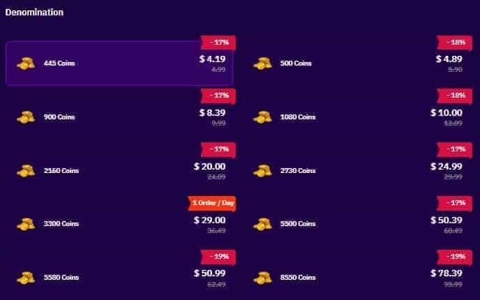 Сравнительная таблица стоимости монеты MICO Live, показывающая экономию от 0% до 71%