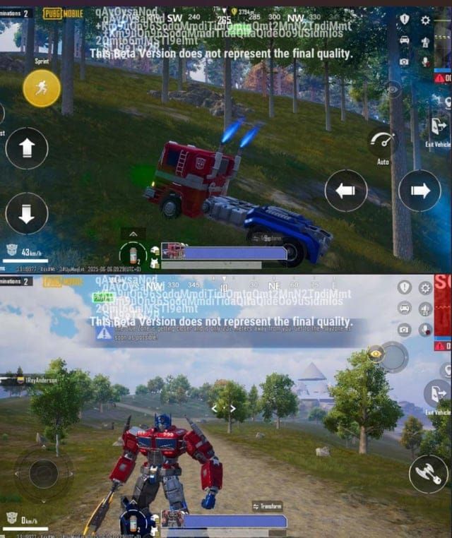 PUBG Mobile Transformer transformation sequence showing vulnerability window during vehicle-to-robot change
