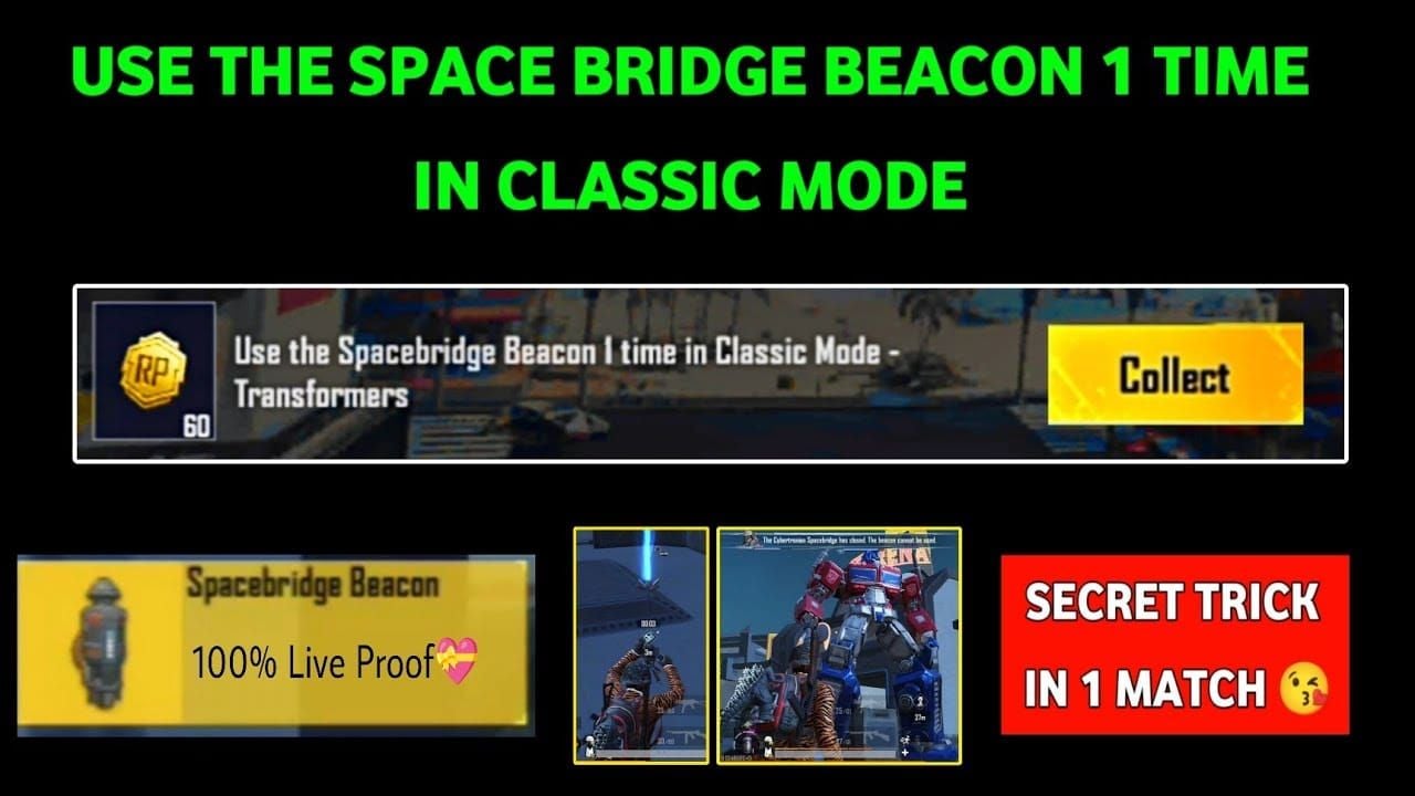PUBG Mobile Transformers event beacon activation screen with Cybertron connection notification
