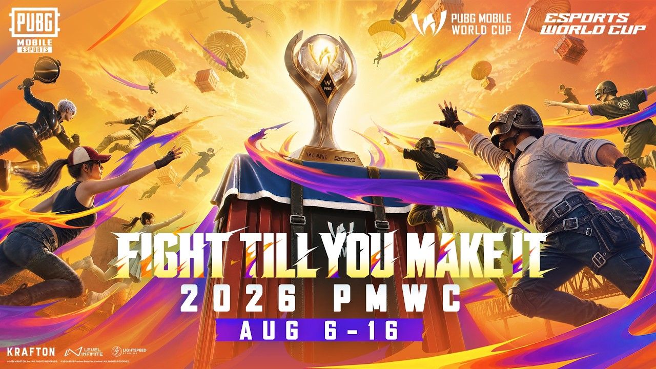Официальный арт PUBG Mobile World Cup 2026 Fight Till You Make It с аирдропом и парашютами