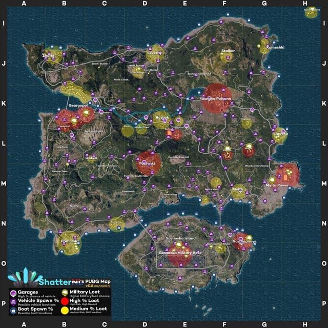 PUBG Mobile Predator vs Survivors tactical map showing terminal cluster locations and strategic areas