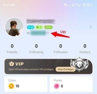 Poppo Live app profile section showing User ID location