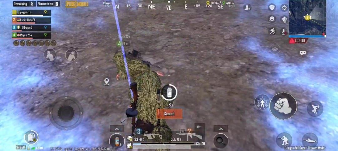 PUBG Mobile blue zone damage interface showing health reduction and damage rates in Erangel Subzero