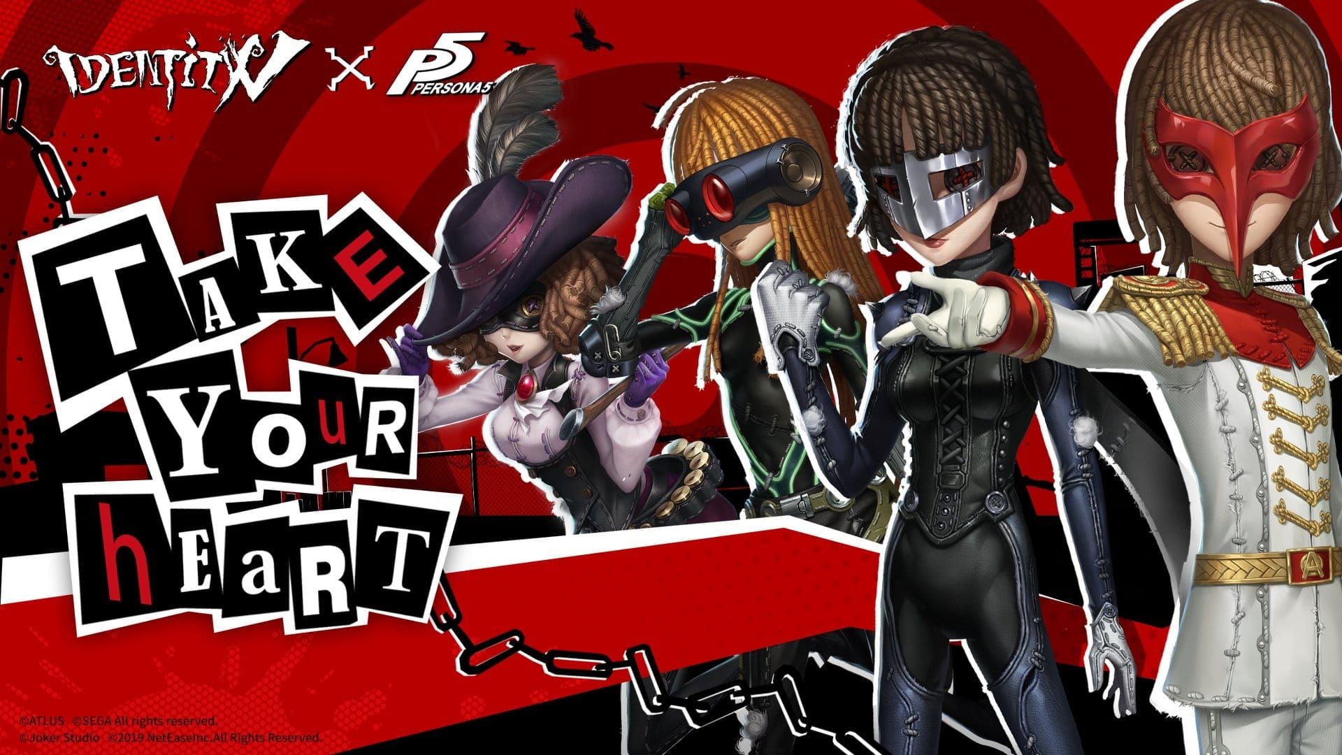 Identity V Persona 5 collaboration character skins including Joker, Skull, Panther and Fox designs
