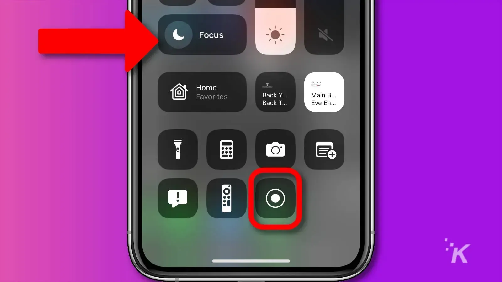 iPhone control center showing screen recording button activation for PUBG Mobile 120 FPS workaround