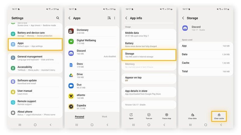 Android device settings showing steps to clear Bigo Live app cache