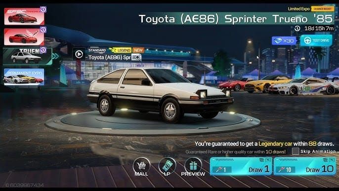Интерфейс ограниченного баннера AE86 и RX-7 Initial D в Racing Master (SEA) для ежедневных бесплатных круток