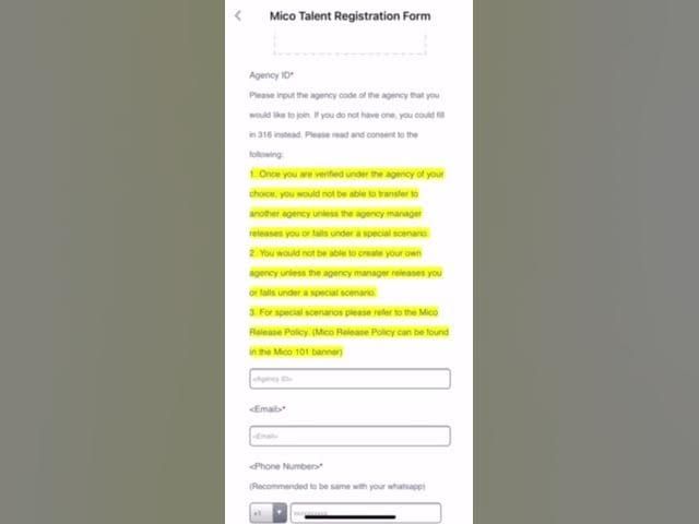 MICO Live Hot page with Talent Registration Form green banner for badge recovery
