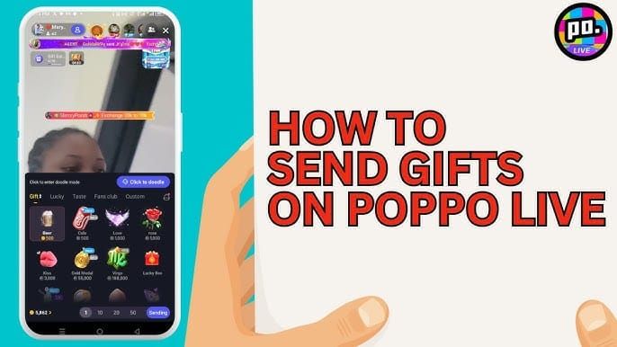 Screenshot of gift selection menu in Poppo Live stream with coin prices