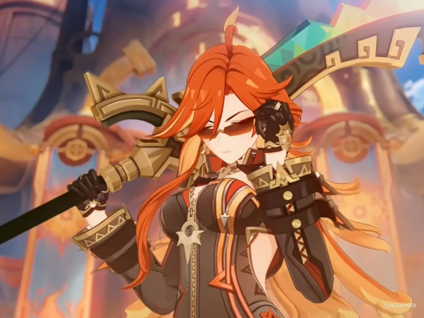 Genshin Impact Mavuika character in combat showing Pyro DPS abilities