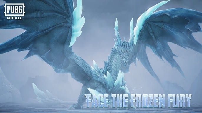 Арена PUBG Mobile Dragon's Lair, показывающая массивного босса Ледяного Дракона