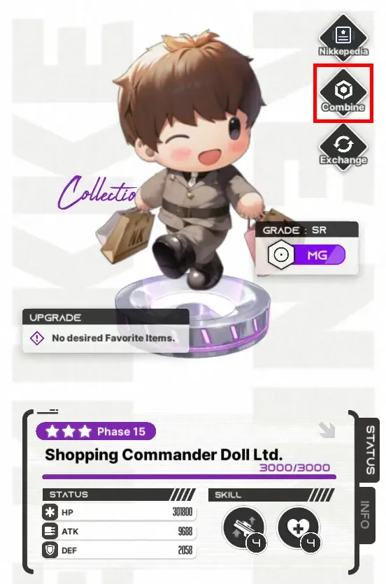 Nikke Collection Dolls and favorite items screen