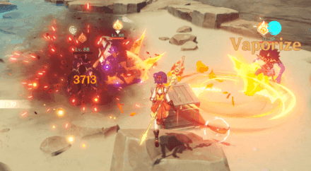 Xiangling's Pyronado Elemental Burst creating spinning fire wheels around multiple enemies