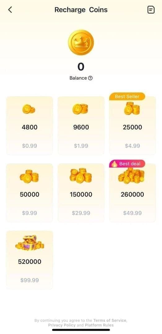 SUGO Coins bulk package pricing comparison showing value per coin for 1200, 65000, and 130000 coins