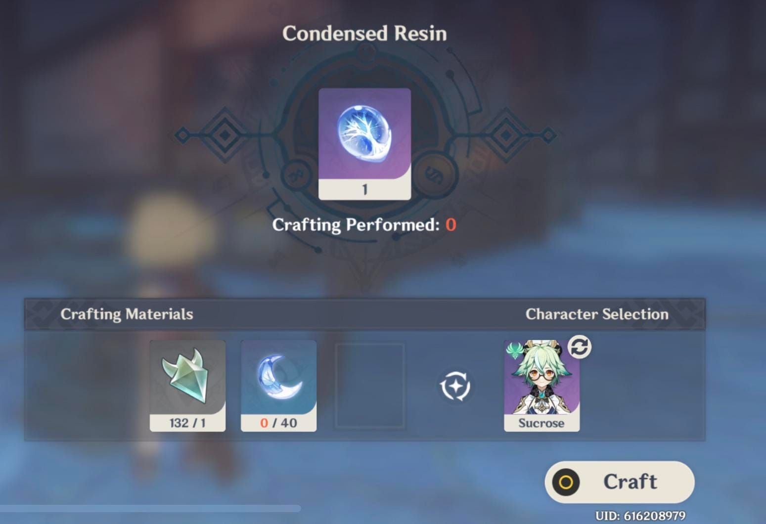 Genshin Impact Condensed Resin crafting interface