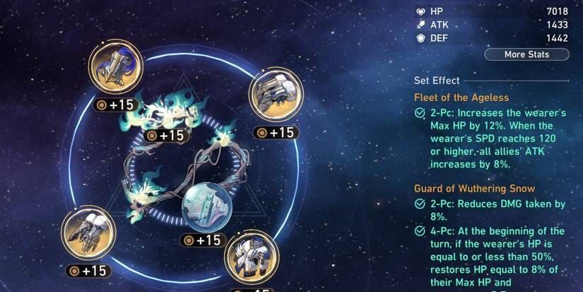 Honkai Star Rail Fu Xuan relic main stats interface for HP survival build
