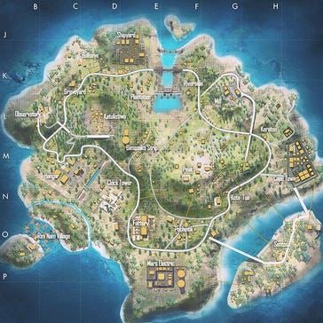 Free Fire Bermuda interactive quest markers and vending machine points on map