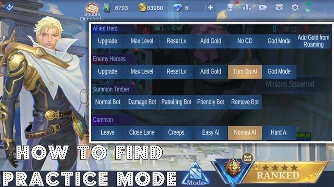 Интерфейс тренировочной площадки Mobile Legends для тестирования настроек управления и калибровки чувствительности
