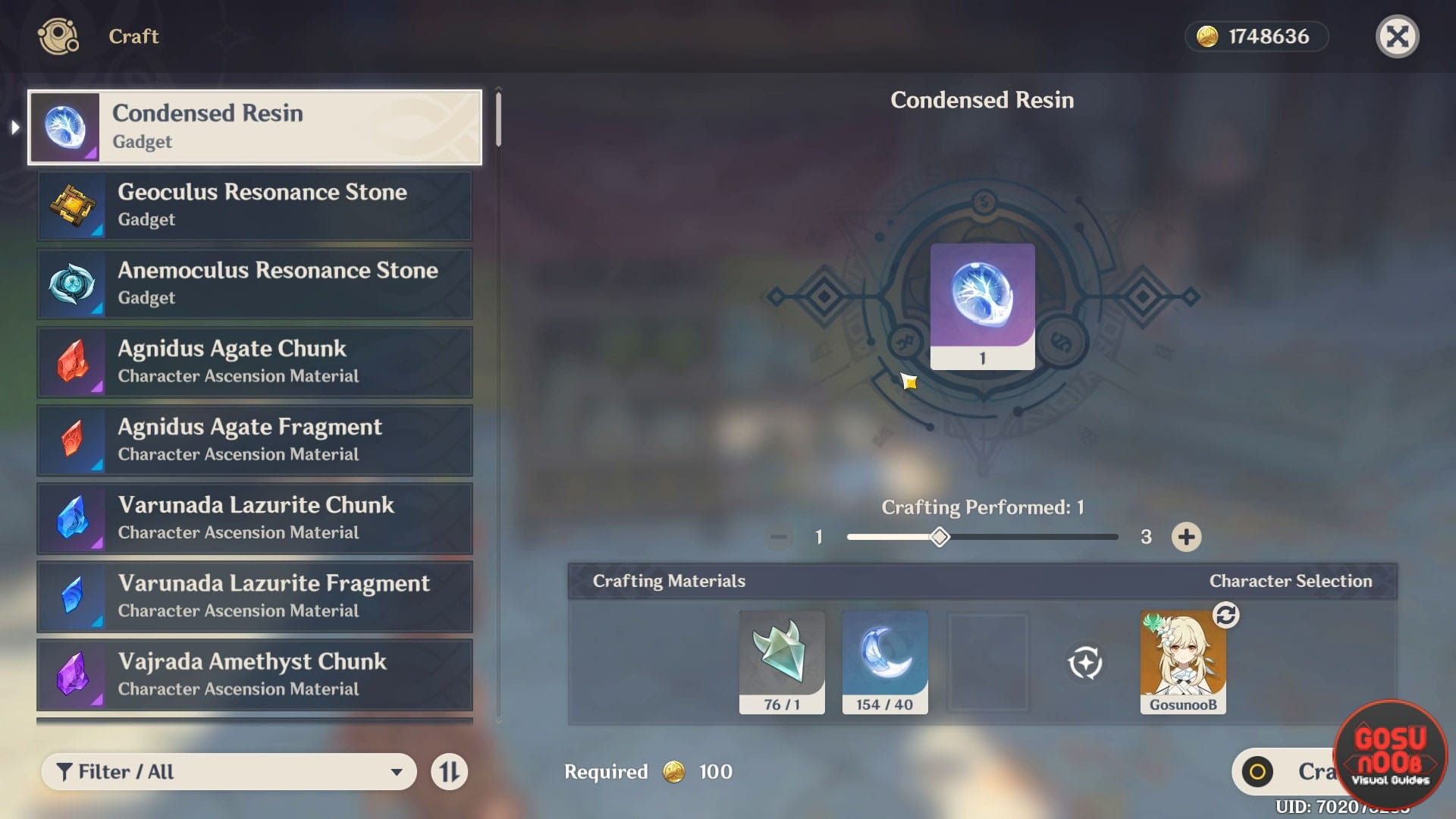 Genshin Impact Condensed Resin crafting and domain farming UI guide