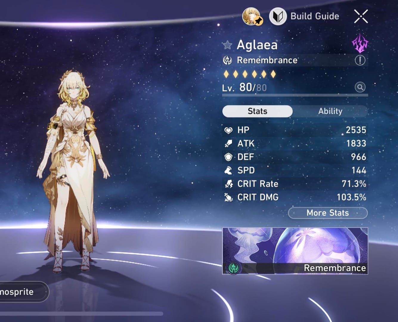 Honkai Star Rail Aglaea relic equipment showing SPD boots and substats