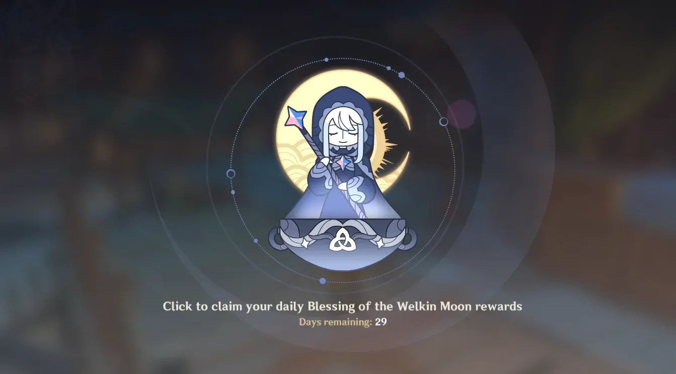 Genshin Impact Welkin Moon and Battle Pass purchase screen showing Primogem rewards